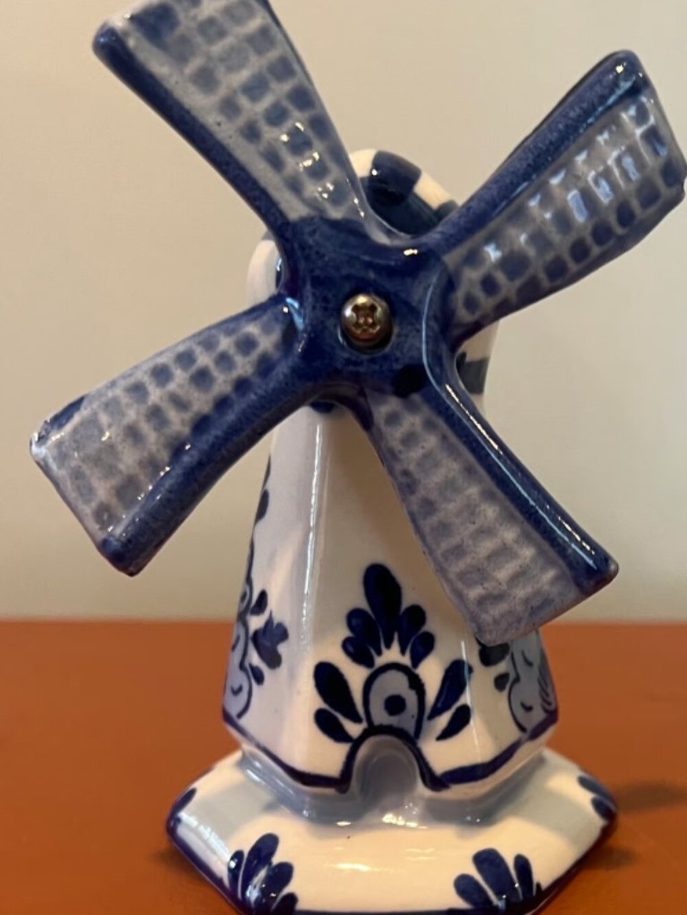 Vintage Blue & White Delft-Style Ceramic Windmill Figurine